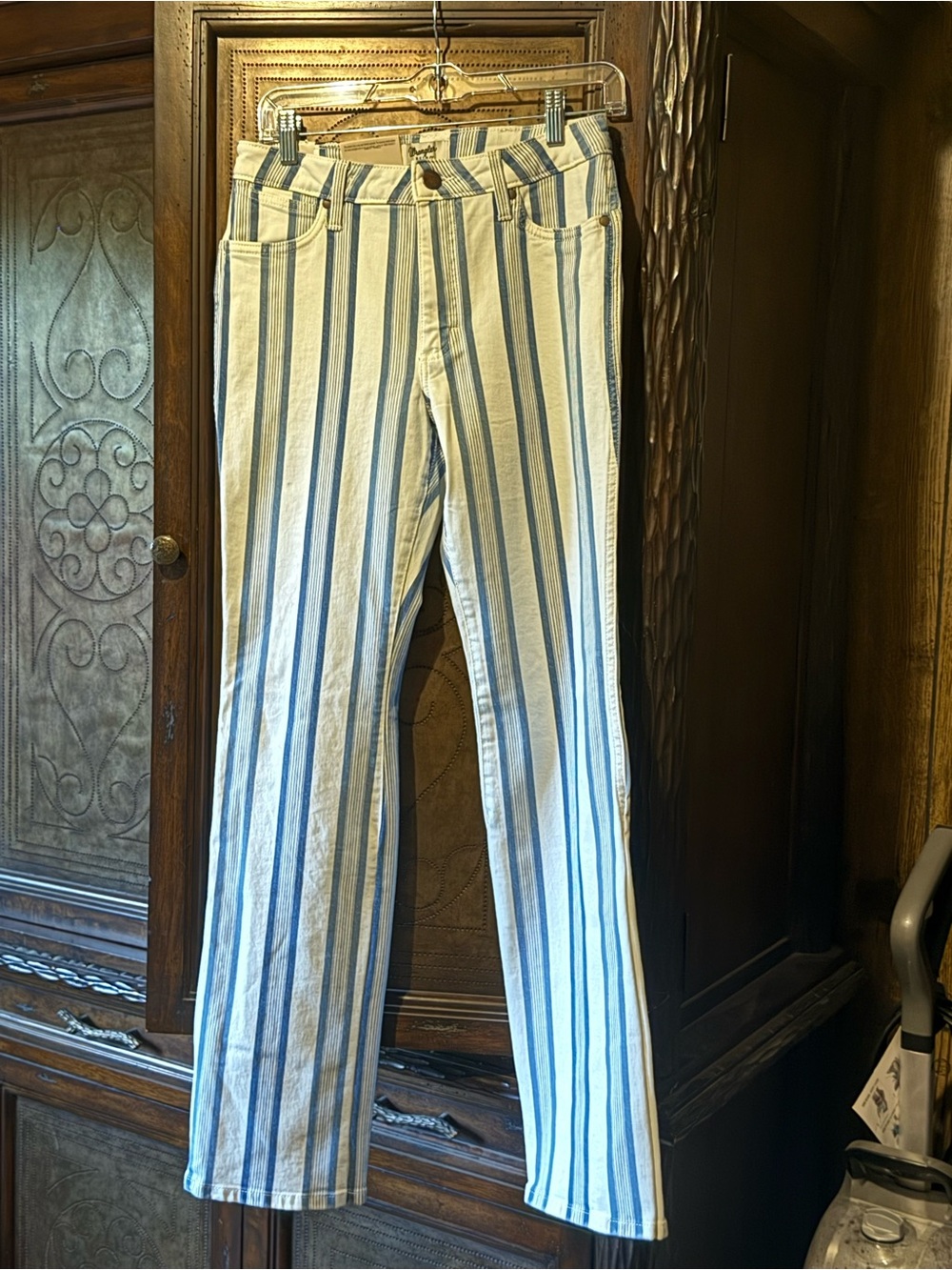 Wrangler Women’s Blue and White Striped Boot Cut Jeans